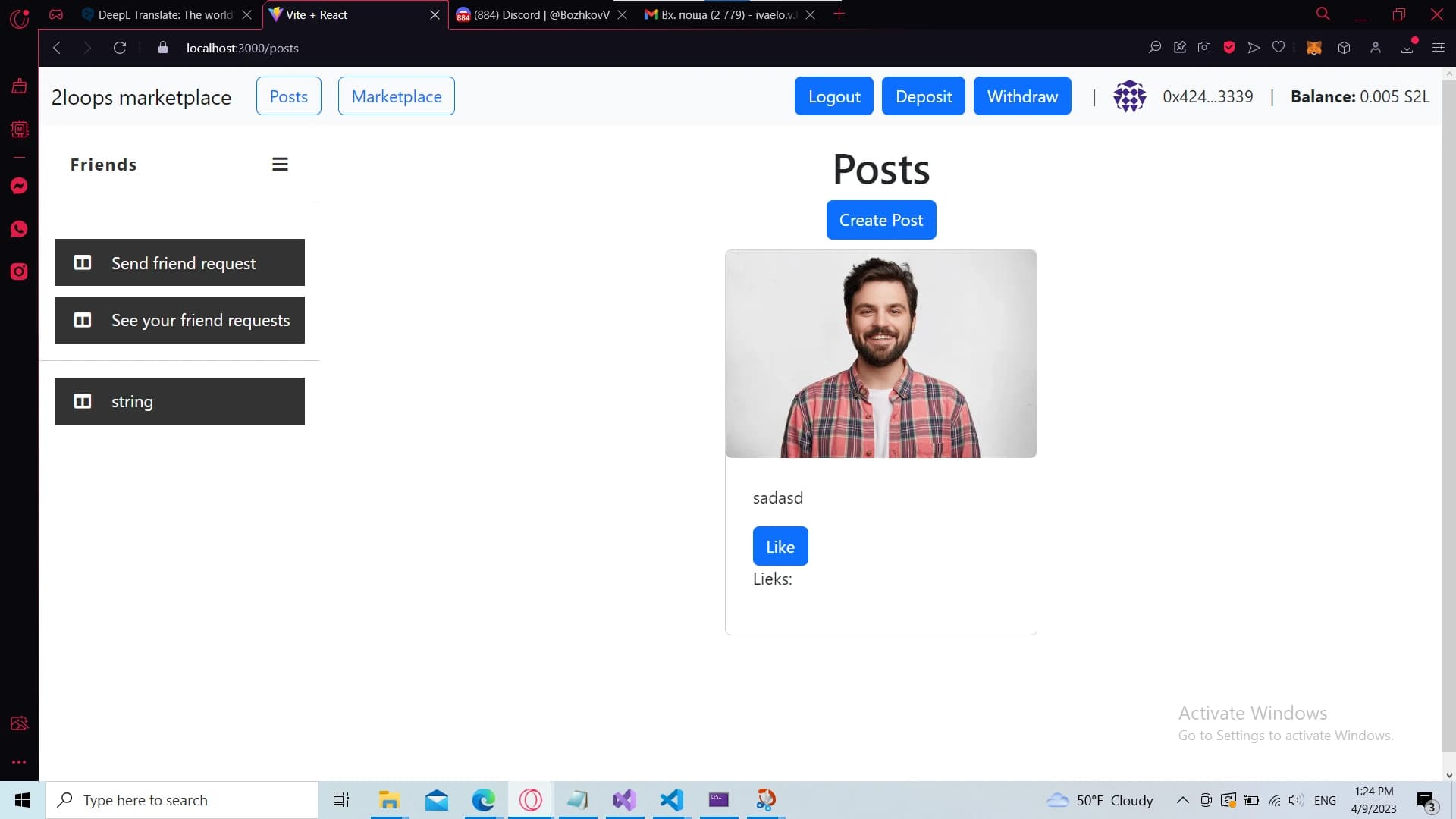 Social media with Crypto marketplace